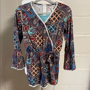 Girls Speechless Blue and Orange Paisley Boho Romper